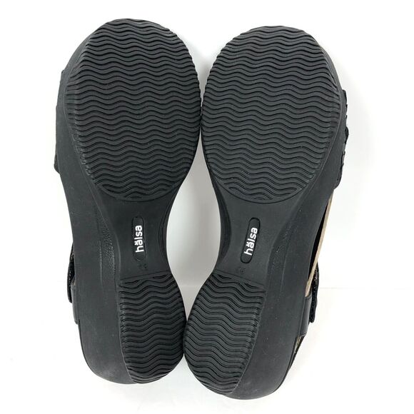 NEW OpBx Halsa Sandals 8.5 Clara Leather Mid Wedge Heels Shoes Ankle Strap Black - Picture 8 of 12